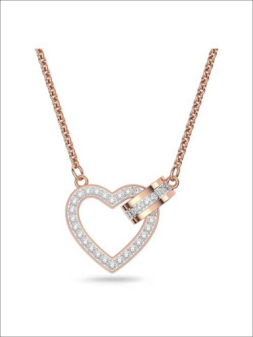 Swarovski Lovely Necklace Interlocking Heart Circle Clear Crystal Rose Gold Tone